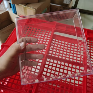 Caja grande de plástico transparente cuadrada de 184mm x 184mm x 60mm, caja ps transparente con tapa, contenedor de caja transparente, cajas de plástico