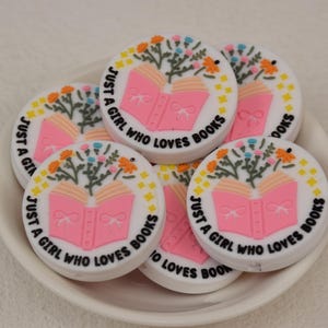 Just A Girl Who Loves Books Silicone Beads,Flower Focal Beads,Gifts Focus Beads,Loose Beads,Crafting Supplies,Beading Supplies,Wholesale DIY