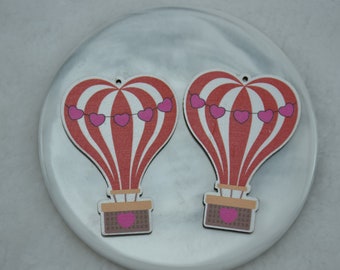 Valentine's Day Wood Earring Blanks Pendants,Hot Air Balloon Dangle,Printed Wooden Charms,Wood Drop Accessories Findings,DIY Jewelry Crafts