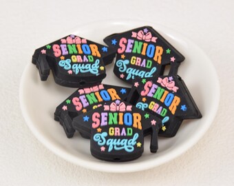 Senior Grad Squad Cap Silikon Fokus Perlen, Abschluss Hut Fokal Perlen,Schule Lose Stift Perlen,Handwerk Perlen Liefert,Bulk Perlen DIY
