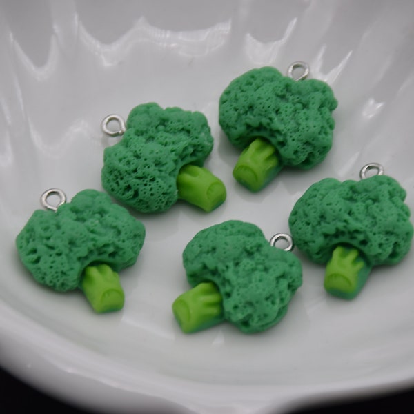 12 Resin Broccoli Charms Earring Necklace Bracelet Bead Pendants DIY Jewelry Decoden Food Cabochon Keychain Accessories 23x20mm