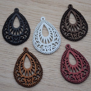 Wood Teardrop Earrings,Filigree Painted Earring,Laser Cut Natural Wood Earring Blanks,DIY Jewelry Accessory Charm,Wooden Drop Dangle Earring