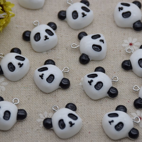 12 Resin Adorable Panda Charms Earring Necklace Bracelet Bead Pendants DIY Jewelry Decoden Animal Cabochon Keychain Accessories 21x19mm