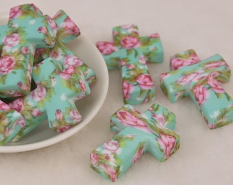 Flower Cross Silicone Focus Beads,Faith Floral Focal Beads,Wristlet Beads,Charm Bead,Crafting Supplies,Beading Supplies,Wholesale Beads DIY