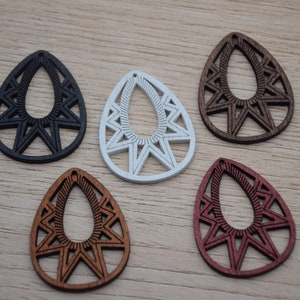 Wood Teardrop Earrings,Filigree Painted Earring,Laser Cut Natural Wood Earring Blanks,DIY Jewelry Accessory Charm,Wooden Drop Dangle Earring