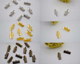 100 Textured Ribbon Crimp End Caps,Fasteners Clasp Ribbon Crimps,Ribbon Clamp End,20mmx9mm