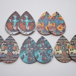 Wooden Earring Pendants,Colorful Cross Painted Cutout Teardrop Earring Charms,Natural Wood Blank,Earring Blank,Unfinished Wood For Jewelry