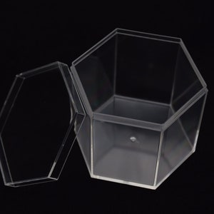 Boîte en plastique transparente hexagonale 2 pièces 65mm x 60mm x 55mm, boîte ps transparente avec couvercle, conteneur transparent, boîtiers en plastique AB156