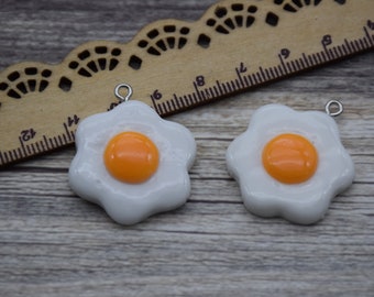 12 Egg Food Resin Slime Charms Pendants Cabochons Ornaments Decoration Embellishment Earring Keychain,Scrapbook DIY Crafts,34mmx26mm