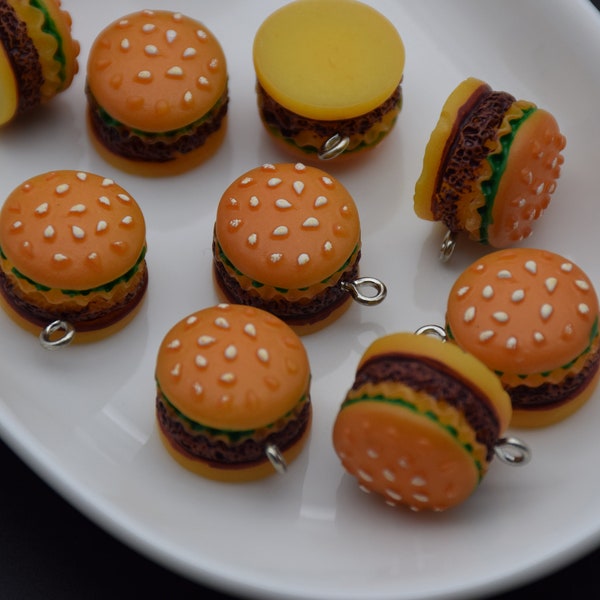 10 hamburgers alimentaires résine slime pendentifs cabochons ornements décoration embellissement boucle d'oreille porte-clés, scrapbooking, travaux manuels, 17 mm x 17 mm