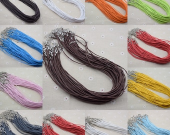 10 cotton cord necklaces 17 inch Length with 2 inch extension chain,1.5mm waxed string cotton cord necklace with lobster clasp