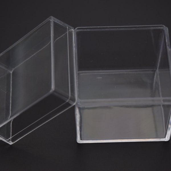 Boîte carrée en plastique transparent de 2 pièces 50 mm x 50 mm x 50 mm, boîte ps transparente avec couvercle, récipient transparent, étuis en plastique AB131