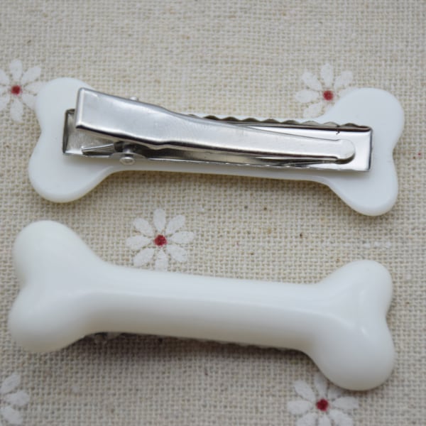 10 pcs white color plastic dog bone with metal hair clip