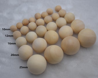 Cuentas de bolas de madera redondas sólidas sin terminar, sin agujeros, bolas de madera naturales, bolas de juego, bolas artesanales, 10mm/12mm/16mm/20mm/25mm