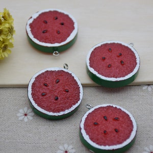 10 Resin Watermelon Slice Charms Earring Necklace Bracelet Bead Pendants DIY Jewelry Decoden Fruit Cabochon Keychain Accessories 38x34x10mm