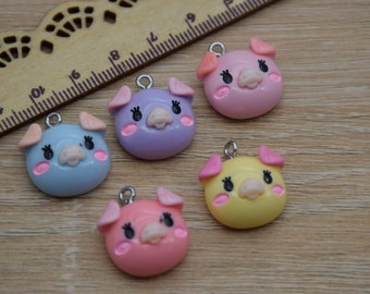 10 Resin Cute Pig Charms Earring Necklace Bracelet Bead Pendants DIY Jewelry Decoden Animal Cabochon Keychain Accessories 21x19mm