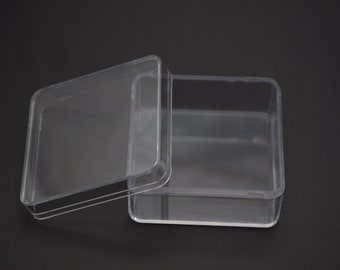 Boîte carrée en plastique transparent de 2 pièces 60 mm x 60 mm x 30 mm, boîte transparente avec couvercle, récipient transparent, boîtiers en plastique AB85