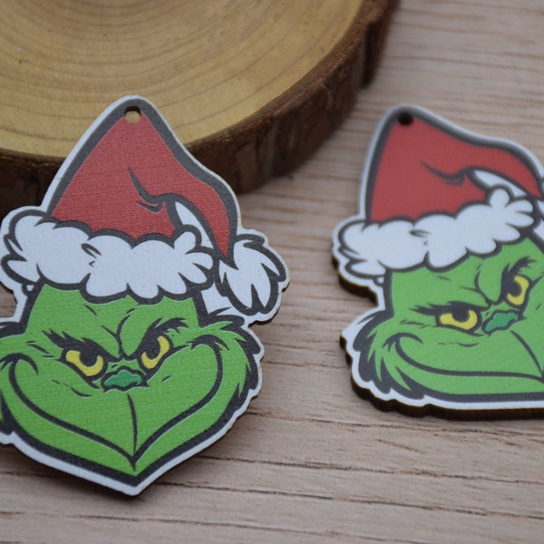 Wood Earrings Blank,Grinch Painted Christmas Earring,Laser Cut Natural Wood Earrings,DIY Jewelry Accessory Charm,Wooden Drop Dangle Pendant