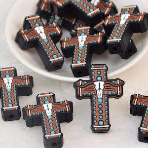 Bull Turquoise Cross Silicone Beads,Focal Beads,Wristlet Beads,Charm Bead,Crafting Supplies,Beading Supplies,Wholesale Beads,Bulk Beads DIY