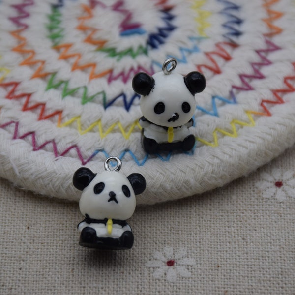 12 Resin Adorable Panda Charms Earring Necklace Bracelet Bead Pendants DIY Jewelry Decoden Animal Cabochon Keychain Accessories 21x16mm