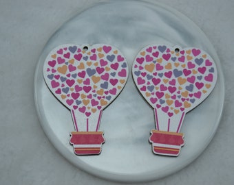 Valentine's Day Wood Earring Blanks Pendants,Hot Air Balloon Dangle Earring,Printed Wooden Charms,Wood Drop Accessories,DIY Jewelry Crafts