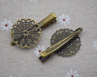 5Pcs antique bronze filigree snowflake alligator hair clip with teeth,blank hair barrette clip,hair accessory,hair findings