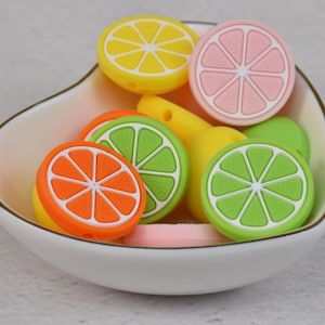 Cute Lemon Orange Fruit Silicone Beads,Silicone Focal Beads,Charms Beads,Crafting Supplies,Beading Supplies,Wholesale Beads,Bulk Beads DIY