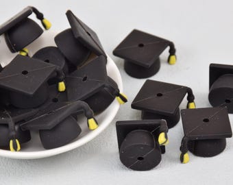 3D Abschluss Hut Silikon Fokus Perlen, Akademische Kappe Geschenk Fokal Perlen, Senior Jahr Doktorhut Perle, Armband lose Perlen, Charms Perlen DIY