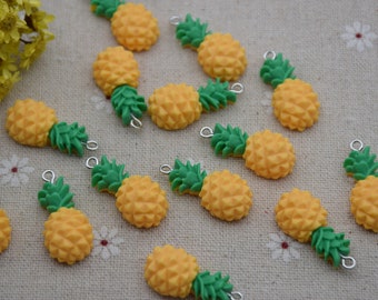 12 Resin Cabochons Pineapple Tropical Fruit Flat Back Cabochons Charms DIY Craft Decoration Accessory Cabs Cameo Jewelry Making 29x13mm