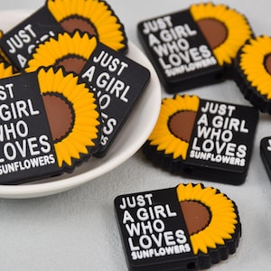 Just A Girl Who Loves Sunflowers Silicone Focus Beads,Gift Focal Beads,Wristlet Beads,Charms Beads,Crafting Beading Supplies,Wholesale Beads