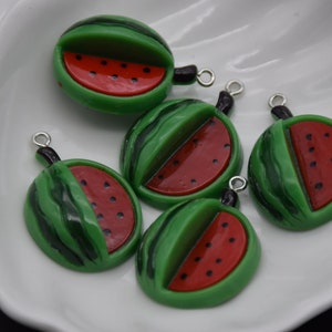 12 Resin Watermelon Charms Earring Necklace Bracelet Bead Pendants DIY Jewelry Decoden Fruit Cabochon Keychain Accessories 34x24mm