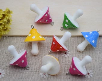 10 Resin Mushroom Charms Earring Necklace Bracelet Bead Pendants DIY Jewelry Cute Decoden Mushroom Cabochon Keychain Accessories 34x24mm