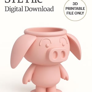 Archivo STL de Maceta de Cerdo – Linda Maceta de Animal Imprimible en 3D – Maceta de Suculentas de Cerdo de Dibujos Animados – Solo Descarga Digital