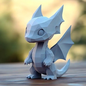 Mini Drache STL | Süßer Drache mit niedrigem Poly 3D Modell | Digitaler Download für 3D Druck | Fantasie Figur | Schreibtisch Ornament Kawaii | Einfacher Druck