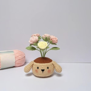 Bloempot gehaakt pdf-patroon, patroon dierlijke rozenpot, gehaakte plantenpot, gehaakte bloempot, minipotbloem, gehaakt huisdecor