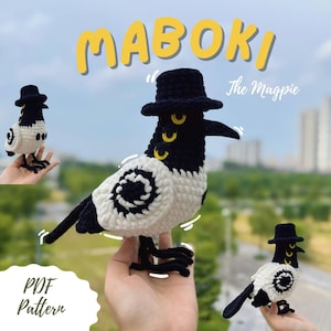 Patrón PDF del pájaro cazador De.mon de K.Pop, patrón de crochet de la urraca de MA.BOKI, pájaro con gorro de crochet, pájaro tigre de Derpy, juguete amigurumi de pájaro
