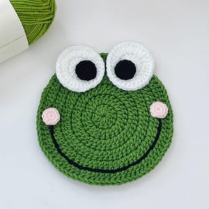 Easy No Sew Frog Coaster Crochet Pattern PDF, Cute Mug Rug for Beginners, Spring Frog Decor, Handmade Kitchen Decoration, Birthday Gift Idea