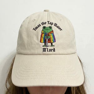 Cappello ricamato con rana dell'acqua del rubinetto, cappello con citazione LGBTQ divertente e ironica, berretto ricamato con arcobaleno Pride