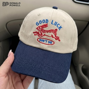 Good Luck Don't Die Embroidered Hat, Vintage Red Rabbit Cap, Funny Sarcastic Quote Gift