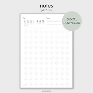 Minimalist Notepad A4 with Header | Black and White Grid 5 mm | Aesthetic Stationery | Printable