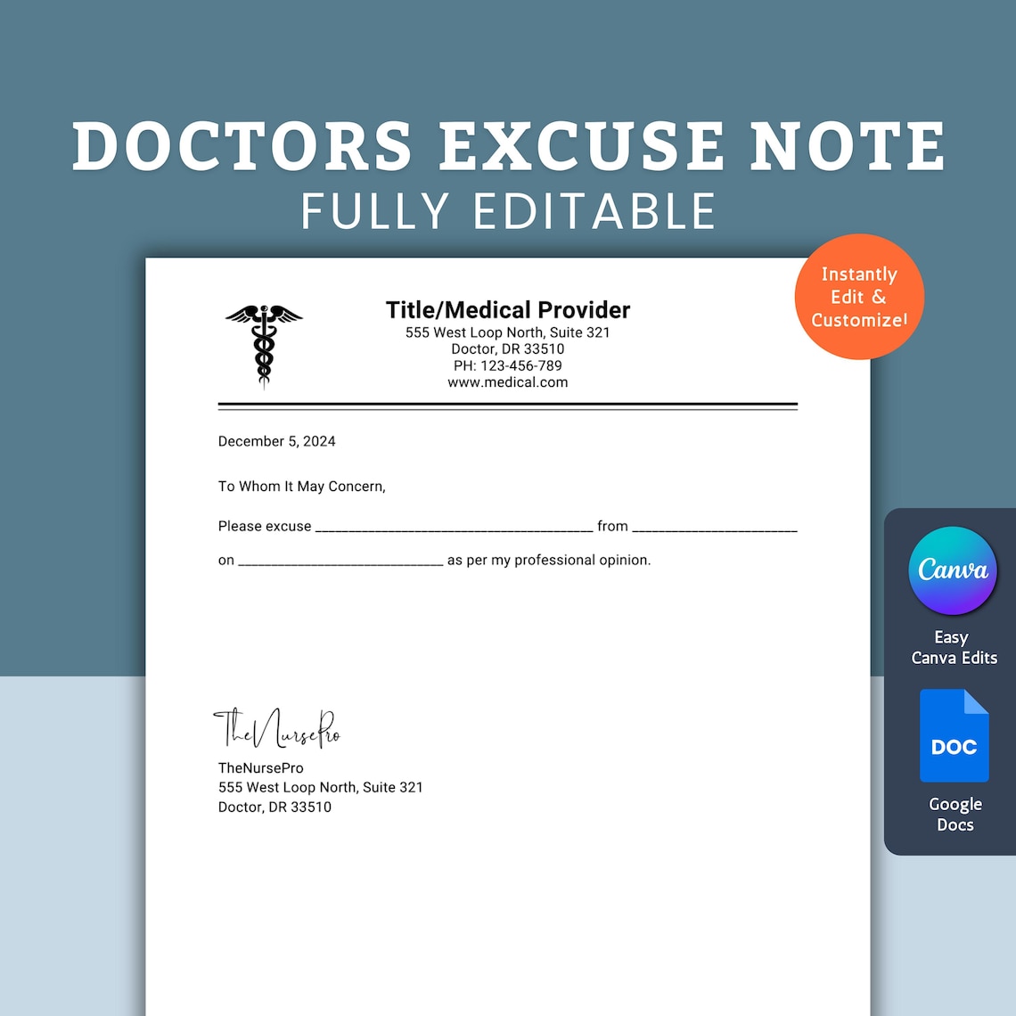 Editable Doctor Excuse Note, Medical Excuse Note, Excuse Letter ...