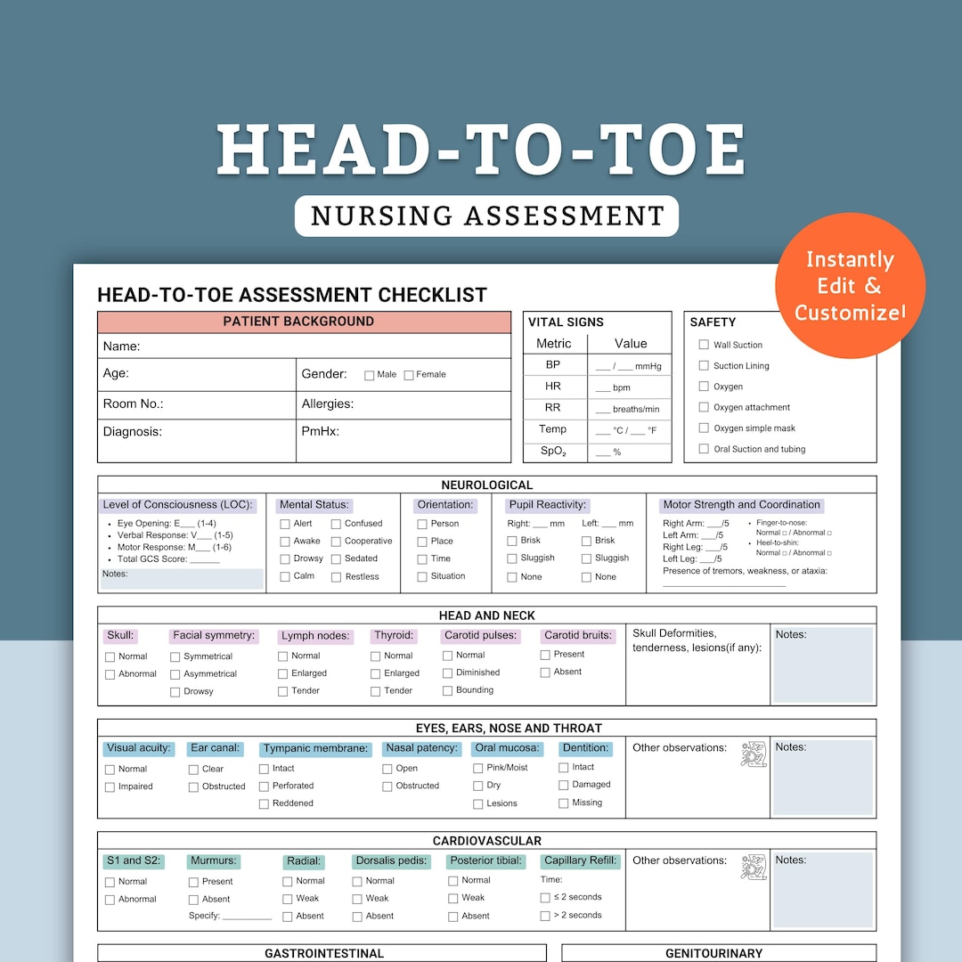Head to Toe Assessment Nursing Template Nursing Assessment