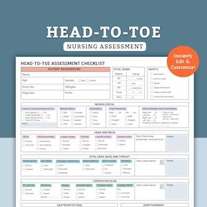 Hoofd-tot-teenbeoordeling, verpleegsjabloon, verpleegkundige beoordeling, beoordelingsblad, fysieke beoordeling, hoofd-tot-teenbeoordeling eerstelijnszorg