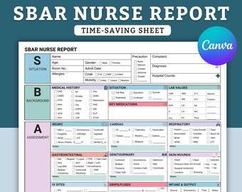 SBAR Nurse Report Sheet, SBAR Brain Sheet, Med Surg Icu Rn, Editable ...