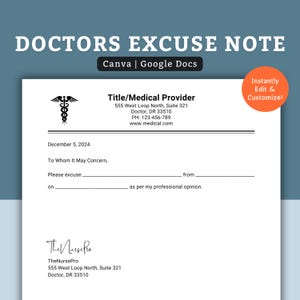 Plantilla de nota de excusa médica, plantilla de nota de excusa, nota de excusa médica, carta de excusa médica, carta de excusa escolar, nota médica Canva