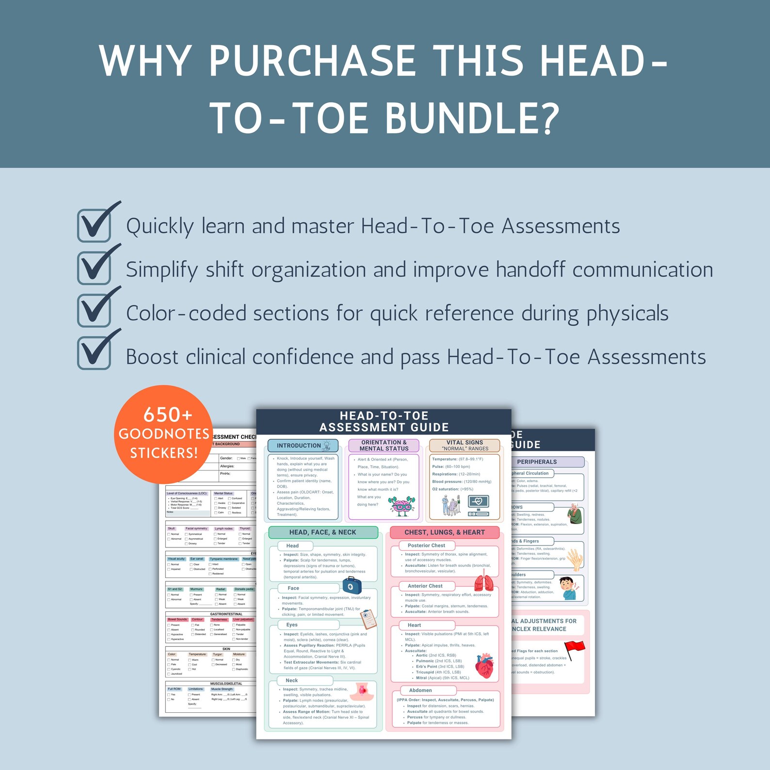Head to Toe Assessment Guide, Nursing Assessment, Assessment Sheet ...