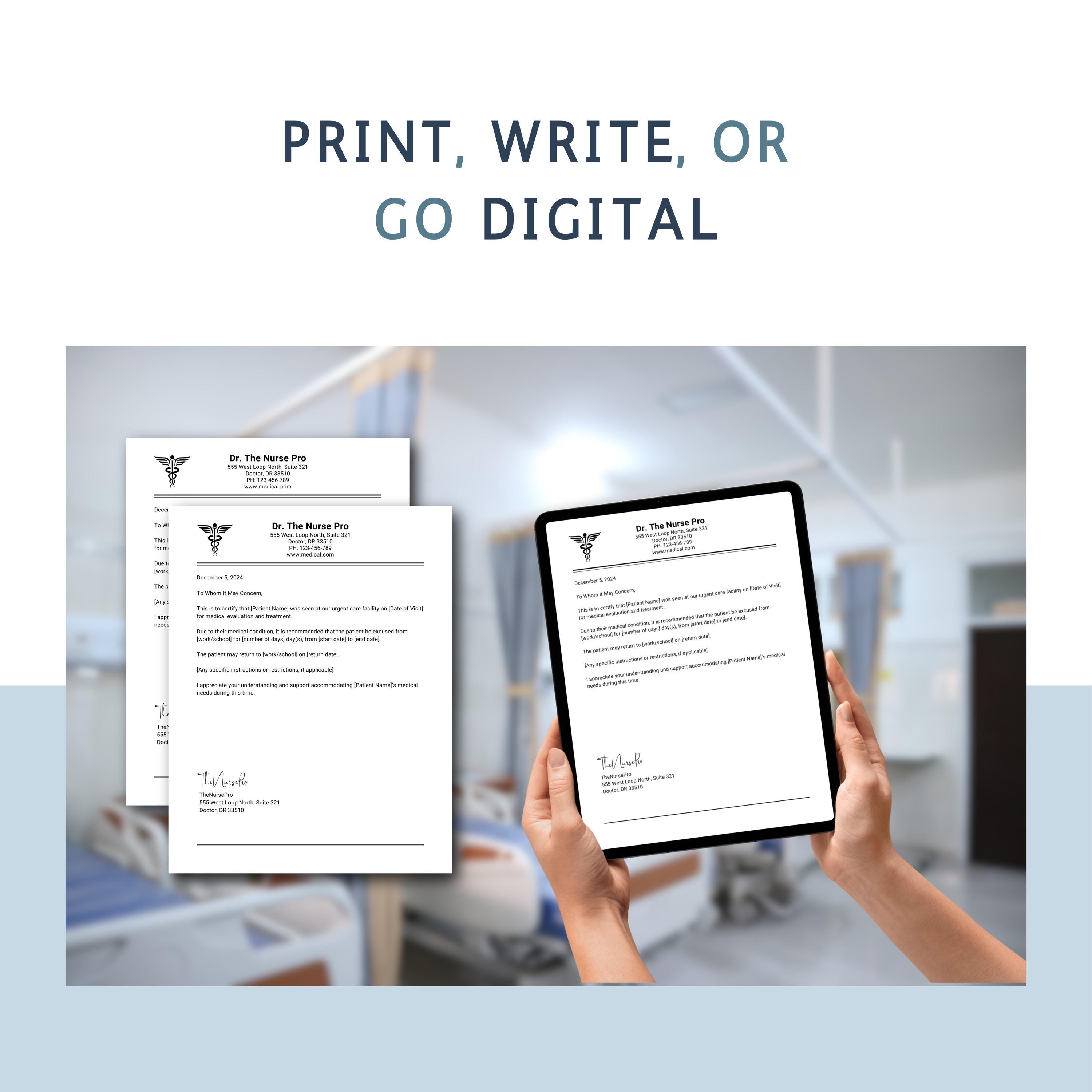 Editable Urgent Care Excuse Note, Medical Excuse Note, Excuse Letter ...