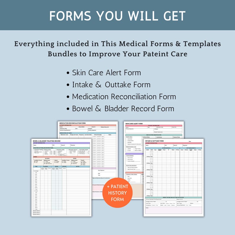 Medical Inpatient Form Medical Intake & Patient Information Template Bundle, Healthcare ...