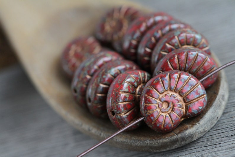 10 Copper Washed Picasso Opaque Red Glass Large Glass Fossil Beads 17x13mm Czech Glass Beads for Jewelry Making Perlen Perles image 8