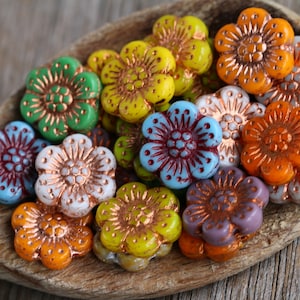 44pcs Colourful Opaque Glass MIX ANEMONE FLOWER Beads 14mm Czech Glass Beads Flat Flower Beads Perles Perlen Perline image 1